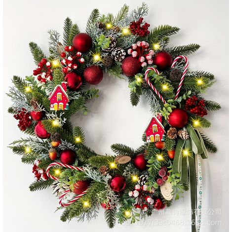 Lot De 2 Couronne De Noël Avec Houx Pomme De Pins Et Étoiles Paillettes Rouge D 45 Cm - Feeric Christmas (1/4)