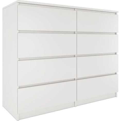 Hucoco – Commode contemporaine 120x97x40 – 8 tiroirs coulissants – Structure en panneaux de particules – Finition blanc mat – Résistante aux rayures