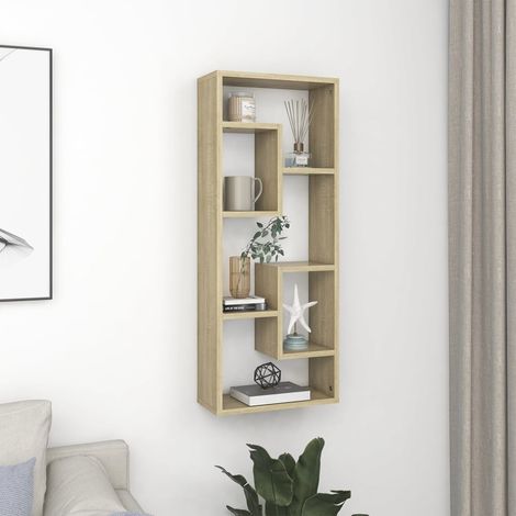 Étagère murale Moderne - Meuble Étagère murale Rangement multiposition Chêne sonoma 36x16x90 cm Aggloméré -BV49180 (1/5)