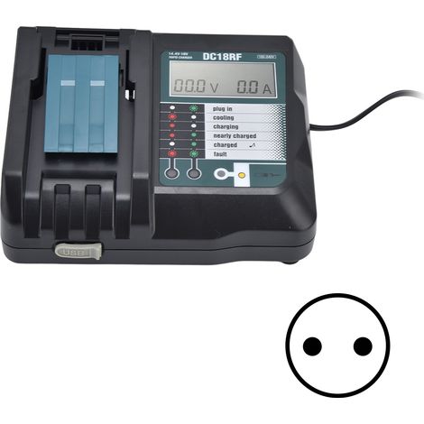 Caricabatterie agli ioni di litio per Makita DC18RA DC18RC, USB, protezioni multiple, antiruggine, semplice e pratico, 100-240 V (1/5)