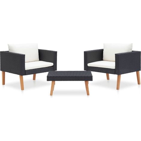 vidaXL Salon de jardin 3 pcs avec coussins Résine tressée Noir