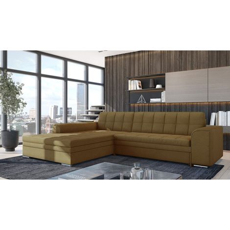 Ecksofa Schlafsofa Sofa LUSAKA in Stoff Lincoln Senfgelb Ottomane Links