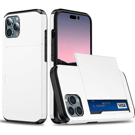 Étui de protection pour iPhone 12/12 Pro avec emplacement pour carte, blanc, en silicone TPU et polycarbonate antichoc (1/5)