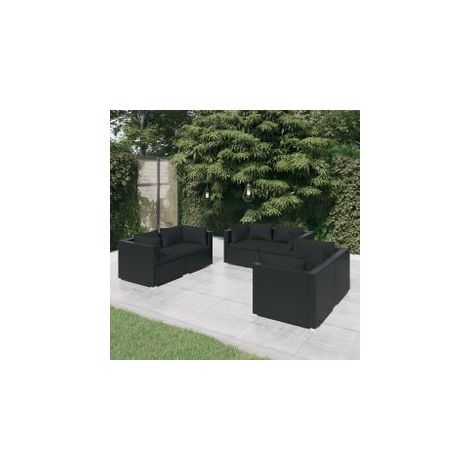 Salon de jardin 6 pcs avec coussins Résine tressée Noir (1/5)