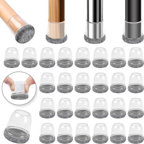 Lot de 32 protections pour pieds de chaise, en silicone avec feutre, pour pieds ronds et carrés de 14 à 18 mm, anti-rayures et silencieuses (1/5)