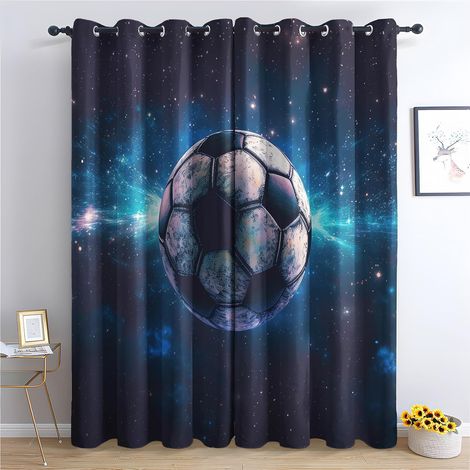 Rideau Football - Rideau Occultant Thermiques Garçon Sport Football Galaxie Espace, Lot de 2 Rideaux à Oeillets pour Decoration Chambre Salon, Draperies Intérieurs Fenetre, 140x160 cm (LxH) - 2x L 140 (1/5)