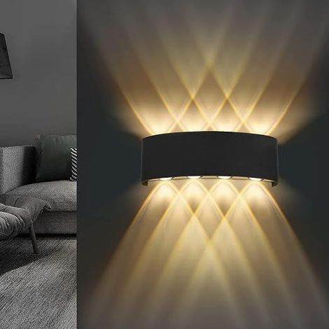 Lureshine Wall Light, 22x8x5cm, Up and Down, Outdoor Black 8w, IP 65 Aplique LED Warm White 3000K, Indoor Wall Light Living Room