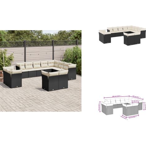 12-tlg. Garten-Sofagarnitur mit Kissen Schwarz Poly Rattan - Gartensorganisation - Outdoor Möbel - Gartenlounge - Lounge Set - Rattan Sofa (1/3)