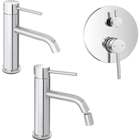 Set rubinetti lavabo bidet e doccia a due vie in acciaio inox Nuego (1/5)