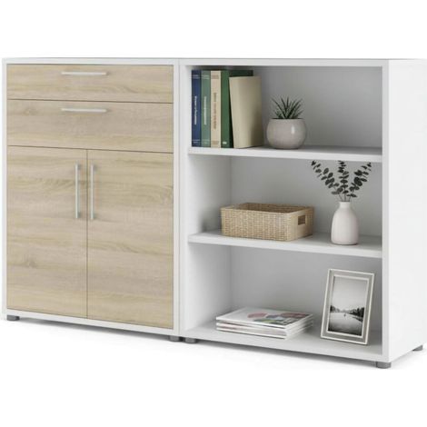 Dmora - Kommode Albinea, Wohnzimmerbuffet, Wohnzimmer-Sideboard, Moderne Küchen-Speisekammer, 178x40 h113 cm, Weiß und Eiche