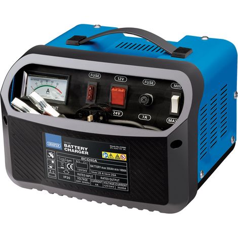 Draper 12/24V 20-25A Battery Charger and Booster for Cars, Vans, and Vehicles (Model 53000)