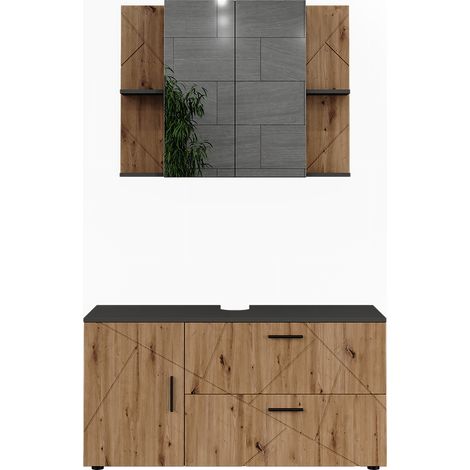 Conjunto de muebles de baño Irma, Antracita/Roble dorado, 2 partes, Vicco (1/5)