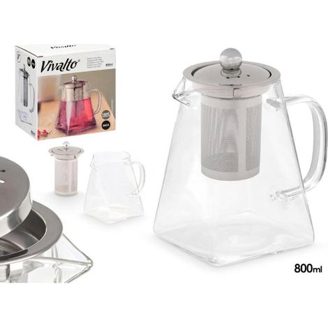 VIVALTO tetera asa filtro acero 800 ml , Tetera con asa y filtro de acero inoxidable 800 ml, ideal para preparar té e infusiones de forma cómoda y práctica. Su capacidad de 800 ml (1/3)