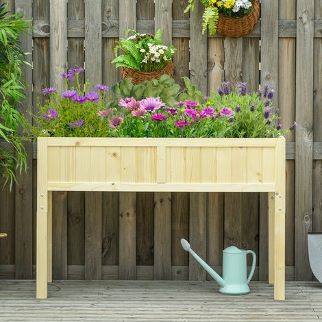 Huerto elevado plegable de madera con orificios de drenaje, 115x56x76 cm, color madera.