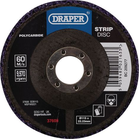 Draper 115mm Purple Polycrystalline Carbide Strip Disc with 22.23mm Arbor, 180 Grit for Metal Grinding and Surface Finishing (1/5)
