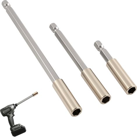 3 Pièces Set Porte-Embout Magnétique, Extension de Tournevis 60/100/150mm en Acier S2, Tige Hexagonale pour Visseuse et Tournevis (1/5)
