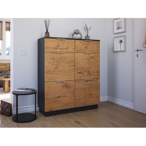 Schuhschrank Domus-XXL 2 Softeinzüge 4 Klappen 16 Paar Oak (1/5)