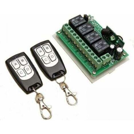 Control remoto inalámbrico de 4 canales y 433 MHz, 12 V CC, relé RF de largo alcance, 2 transmisores + 1 receptor para alarma de puerta de garaje/portón.