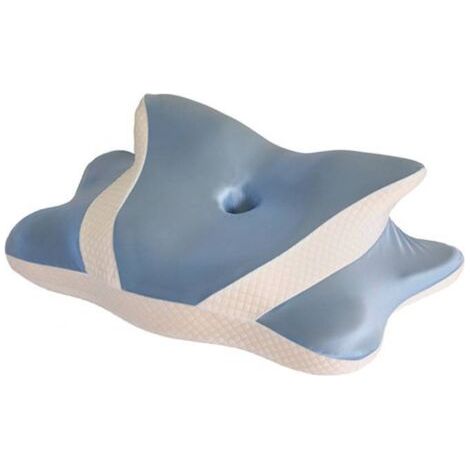 Oreiller cervical ergonomique 2 en 1 en mousse à mémoire de forme, oreiller orthopédique pour dormir sur le côté et sur le dos, oreiller papillon, 60 x 40 x 14 cm (bleu) (1/2)