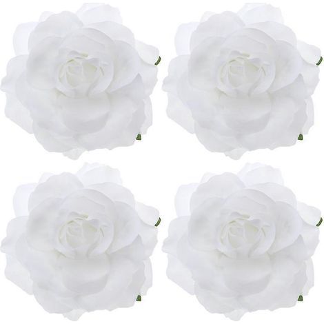 Set mit 4 rosenförmigen Stoffhaarnadeln, Blumenbrosche, DIY-Accessoire für den Hawaii-Urlaub (weiß) - Weiß (1/2)