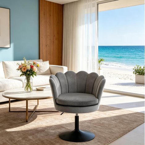 Fauteuil pivotant 61,5x65x83 cm en velours gris foncé, relevable pour salon FloraGrace (1/5)