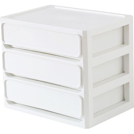 Eosnow Aufbewahrungsschublade, mehrschichtig, stapelbar, staubdicht, Schreibtisch-Aufbewahrungsbox, Organizer für Studentenwohnheim, Heimkosmetik, 3 Schichten, Weiß