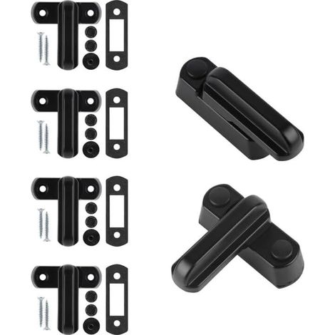 Sash Jammer Serrure de Fenêtre Supplementaire,4 Serrures de Porte Fenêtre Bloquer en Alliage d'Aluminium avec 8x vis,Sécurité Domestique,d'Enfant, Noir (1/5)
