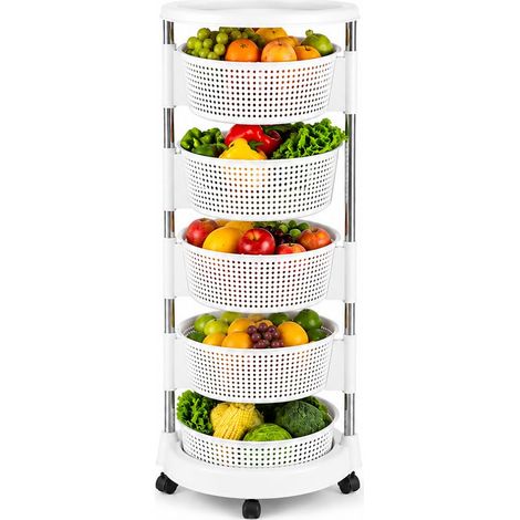 Chariot de Cuisine Porte-Fruits avec paniers ouvrants, Chariot de Rangement économe en Espace avec 4 Roues pivotantes, Structure Acier et paniers en Plastique, idéal Cuisine, Salle de Bain (1/5)
