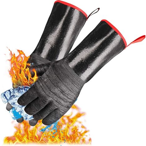 Gants de four à gril, gants de fumeur résistants à la chaleur, gants de gril, doublure en néoprène imperméable, ignifuge et résistant à l'huile Taille (1/5)