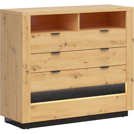 Commode 4 tiroirs 2 niches avec LED Glenn Bois et Noir (1/3)