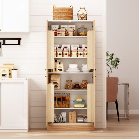 MEUBLIV Armoire haute de cuisine 76x42x180 cm blanc et naturel – 4 portes, rangement (1/5)