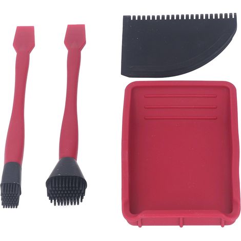 Coffret de 4 pièces silicone polypropylène rouge noir 2 pinceaux 1 peigne 1 bac étalage homogène kit applicateur colle menuiserie (1/5)