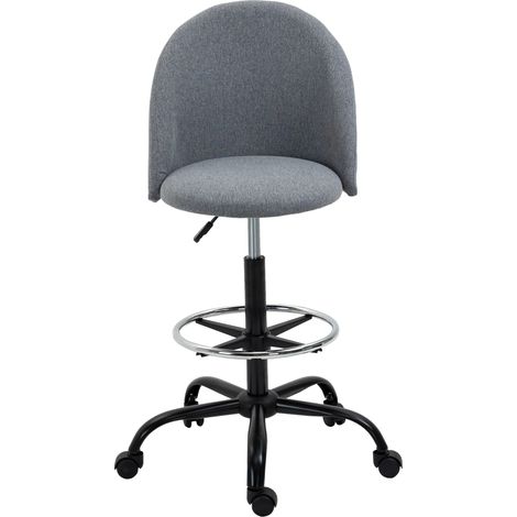 Vinsetto Chaise de bureau assise haute réglable 105-125H cm tabouret de bureau pivotant 360° lin gris