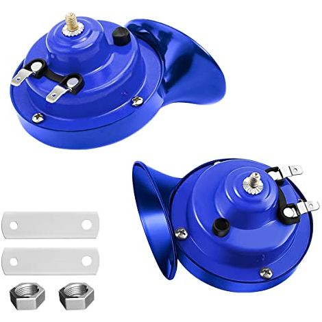 Bocina de aire de caracol de 300 dB, paquete de 2, 12 V, súper potente, universal, impermeable, eléctrica, para motocicletas, camiones, coches y bicicletas (azul)
