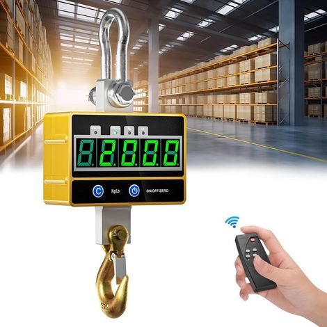 1 - Kranwaage - Industriedynamometer - 2000 kg Tragkraft mit LED-Anzeige und Fernbedienung für Fabrik, Baustelle, Fischerei, Schwarz, 38 x 16 x 10,8 cm (1/5)