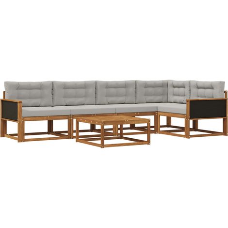Conjunto de sofás de exterior 6 pcs Natural y Gris Claro vidaXL (1/5)