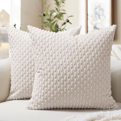Housse de Coussin 40x40 cm Beige Crème en Velours Côtelé Lot de 2 – Coussin Bohème Élégant et Doux pour Salon, Canapé, Chambre, Jardin, Ambiance Naturelle et Chaleureuse (1/4)