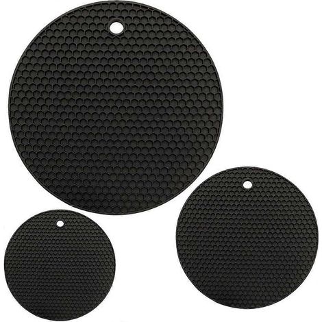 Tapis de cuisine trépied en caoutchouc alvéolé, 3 supports ronds en silicone pour plats chauds, résistants, antidérapants et extra épais, pour comptoirs de cuisine. (1/5)