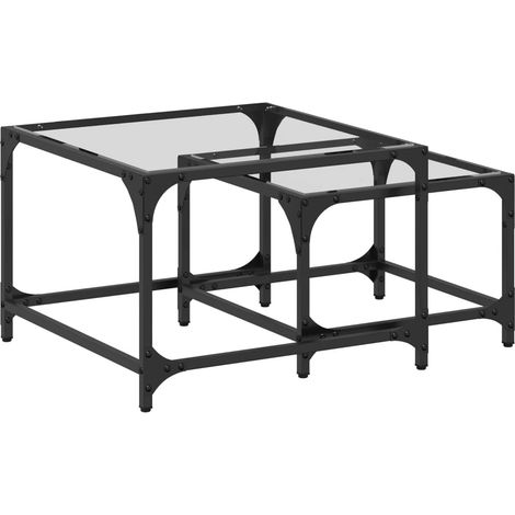 2 pcs Tables basses，Table d'appoint，Table de Salon gigognes dessus en verre transparent acier CFW81788 (1/5)