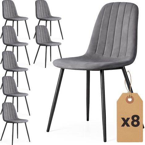 Lot de 8 Chaises en velours matelassées LUMO Graphite Foncé pieds noirs (1/5)