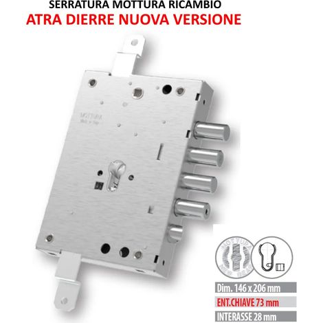 Serratura di Ricambio Mottura Dierre Triplice Sicura 73 mm per Entrata, Serie 82, Nuova Linea 892571W87Q