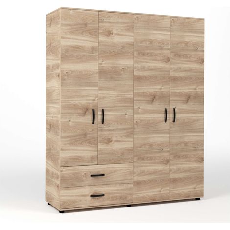 Kit Armadio 4 Ante + 2 Cassetti 160X52X205 Cm Rovere M. K358