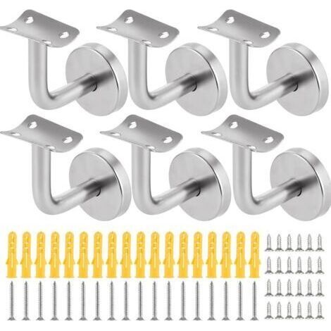 Lot de 6 Support Main Courante Acier Inoxydable 60x60mm Support Rampe Escalier Support de Main Courante D'escalier Supports de Main Courante Argent Support de Rampe pour Intérieur et Extérieu