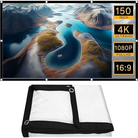 150 Inch Anti-Wrinkle Polyester Fabric Projection Screen, Foldable and Portable Design, Thick Construction, 16:9 HD Format for Home Theater, Office, Camping, Outdoor, Indoor (1/5)