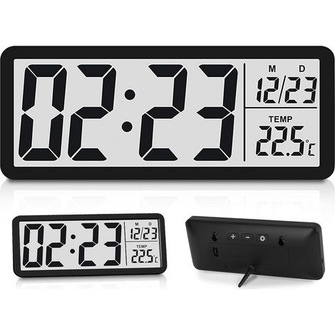 Digitale Wanduhr, Digitaluhr mit Zahlen, Temperaturanzeige, Datumsanzeige, digitale Wanduhr für Wohnzimmer, Schlafzimmer, Büro, 12/24-Stunden-Anzeige (20,2 x 8 x 2 cm)