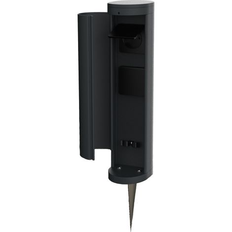 Novatool Gartensteckdose 1x Steckdosenturm 2-fach Anthrazit mit Blende mit Erdspieß Steckdosenleiste, Montageplatte, Dübel und Schrauben, Erdspieß