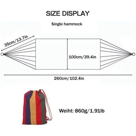 NALOOKAMIC Hamac simple/double hamac de camping, hamac d'arbre portable avec sac extérieur, lit une/deux personnes pour jardin, porche, extérieur et intérieur (rouge/jaune) - Rouge jaune (1/4)