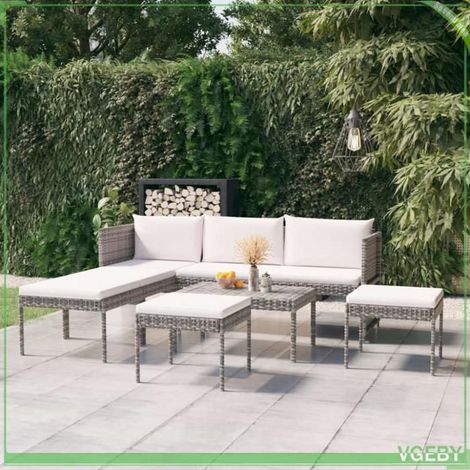Salon de jardin - FAFEICY - 313340 - Résine tressée gris - Canapé 3 places modulable - Coussins gris foncé (1/5)