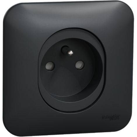 Schneider Electric – Prise de courant complète 2P+T 16A anthracite – Support et plaque bornes automatiques – Installation rapide et sécurisée