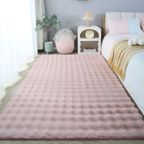 Tapis Peluche Rose 120x160cm 3D Bubble Ultra Doux Salon Chambre Bébé Hypoallergénique Lavable Machine (1/4)